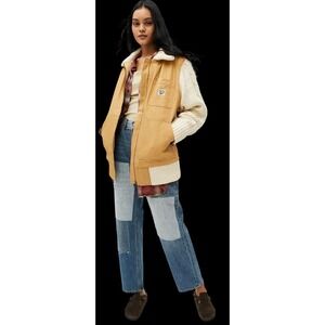 BDG Remade Canvas Bomber Jacket Cream Cable Knit Sleeves Oversized Cozy Cabin XS